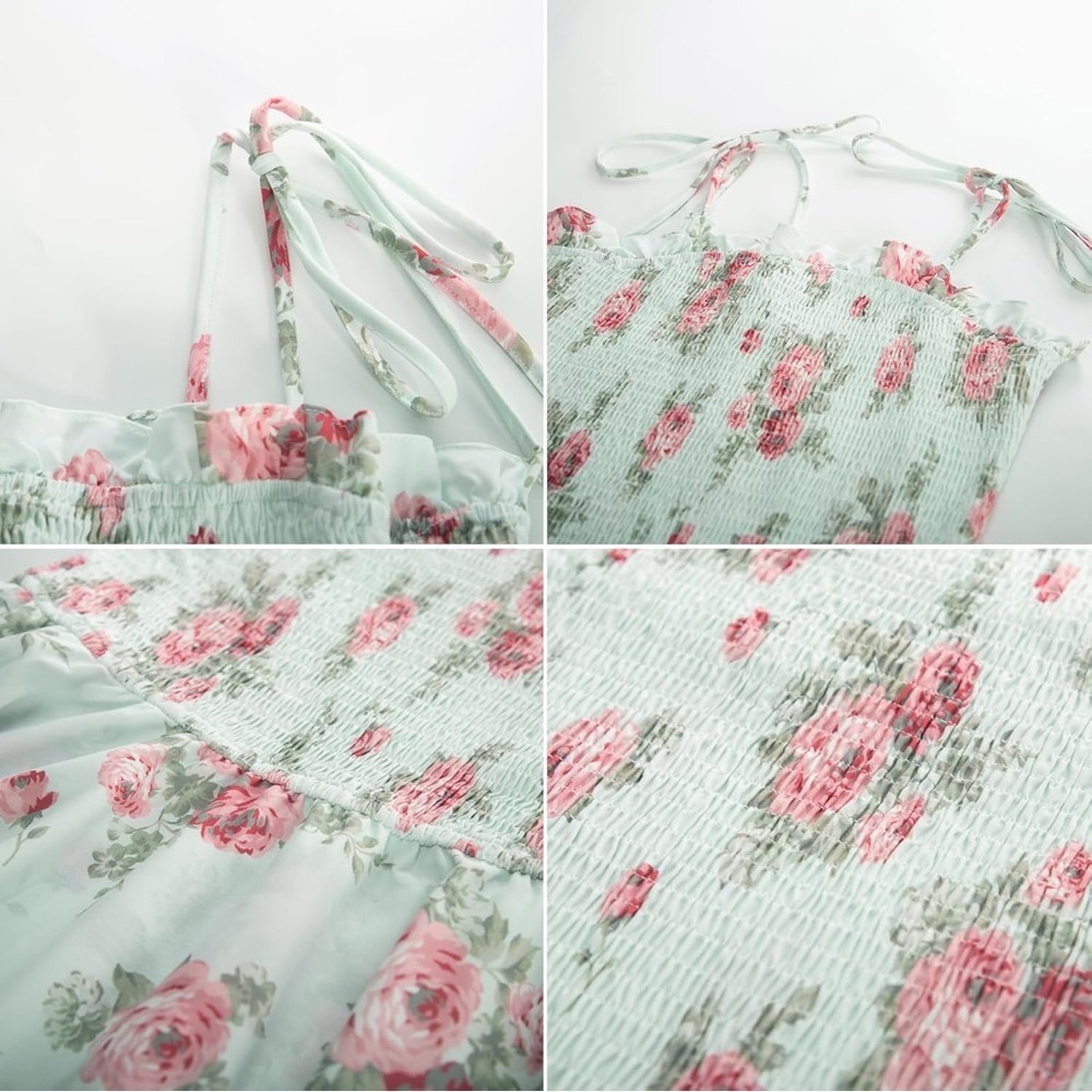 GRACE KARIN Summer Tie-Shoulder Floral Maxi Mermaid Hem Smocked Beach Dress - Picture 3 of 10